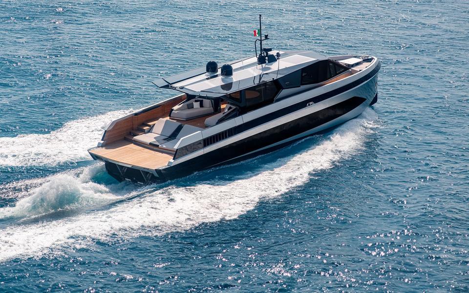 Sport yacht running across open water off Miami