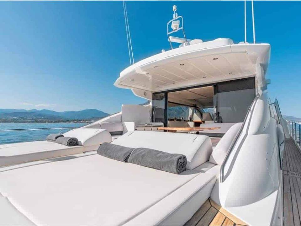 Sun pads on the bow of a motor yacht