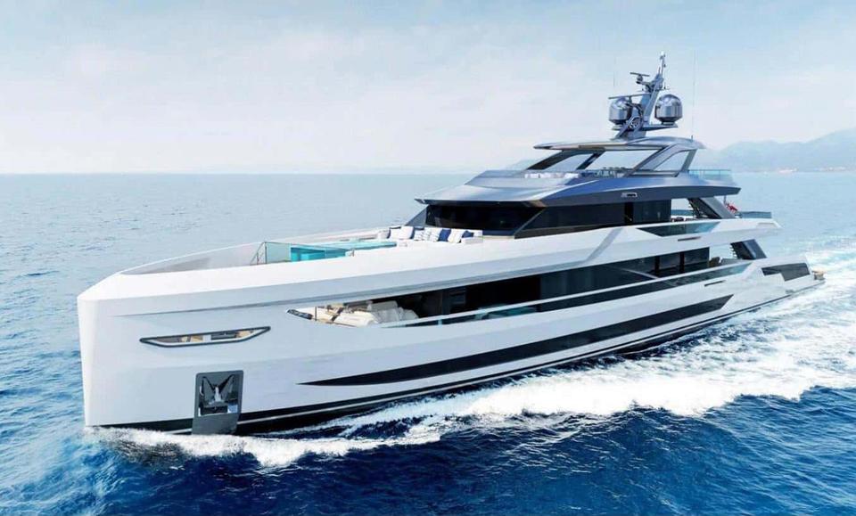 White superyacht under way off the Florida coast