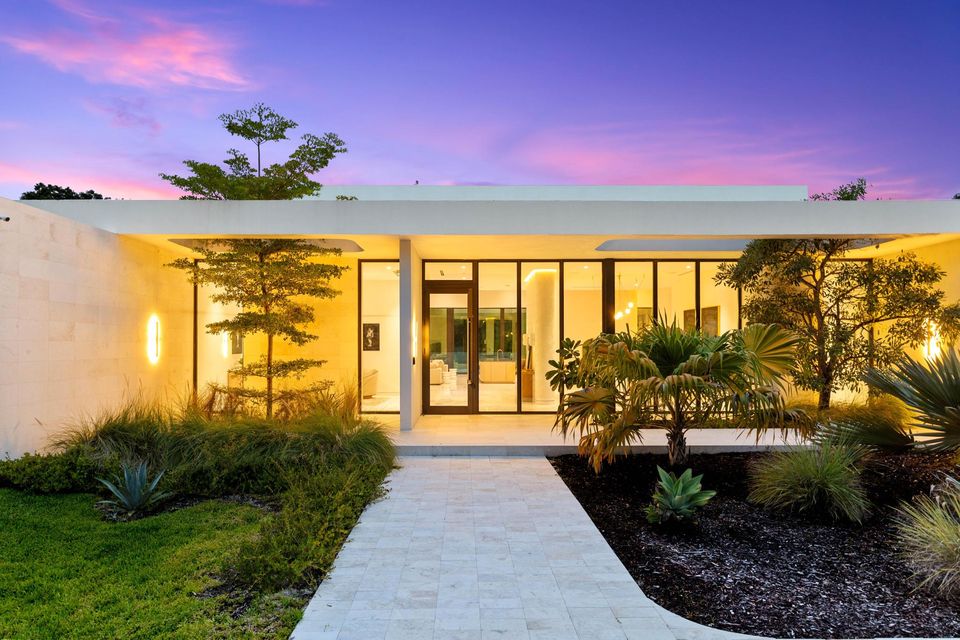Front entrance at dusk, Villa Verano, Southwest Ranches