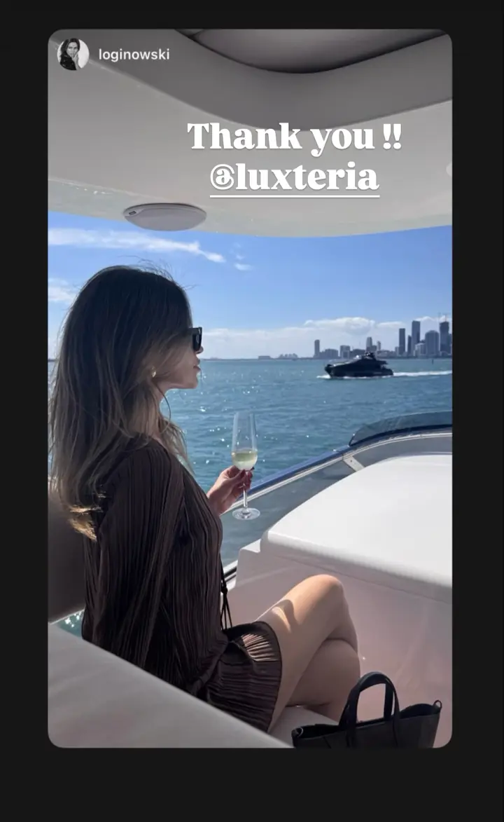 A thank you from a Luxteria yacht with the Miami skyline