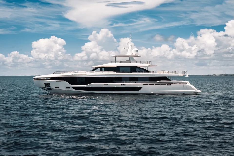 Azimut 118 yacht cruising on blue water off Miami