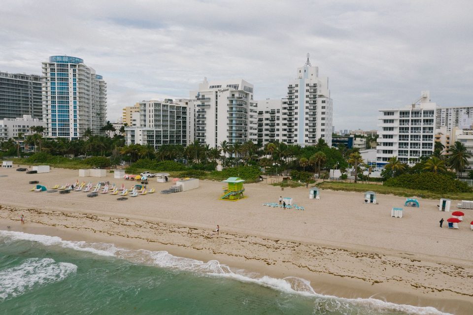 Miami Beach towers above the sand and the ocean