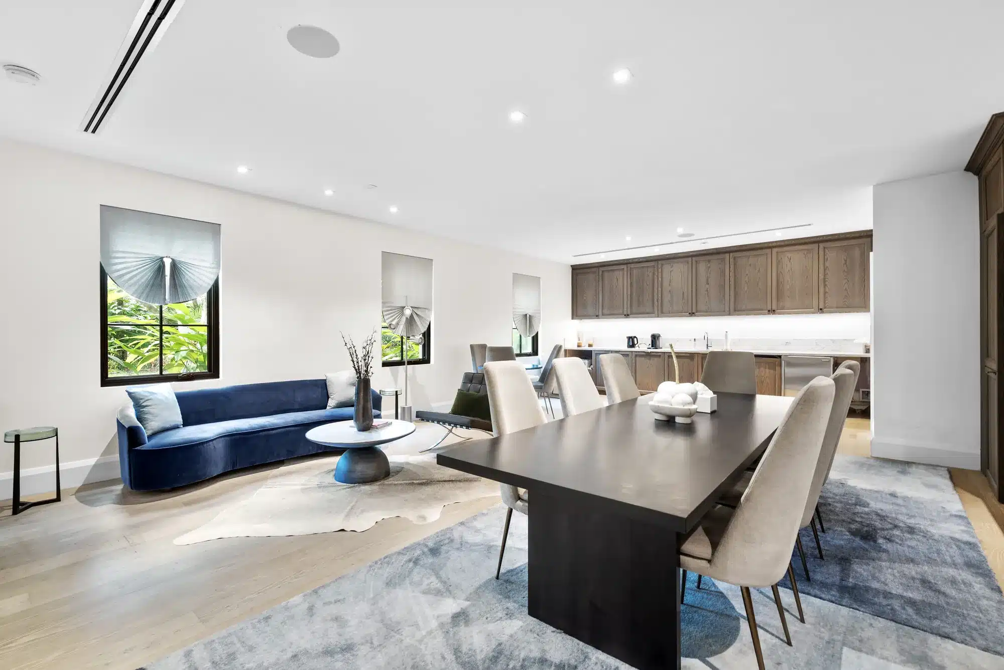 Open plan living area in a modern Miami luxury villa