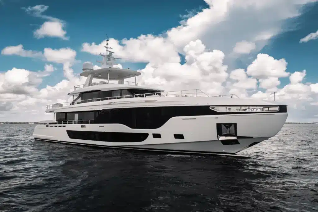 The 118 foot Azimut superyacht under way on the water off Miami