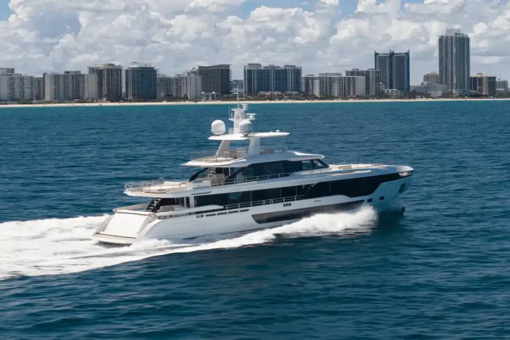 Azimut 118 yacht cruising past the Miami skyline