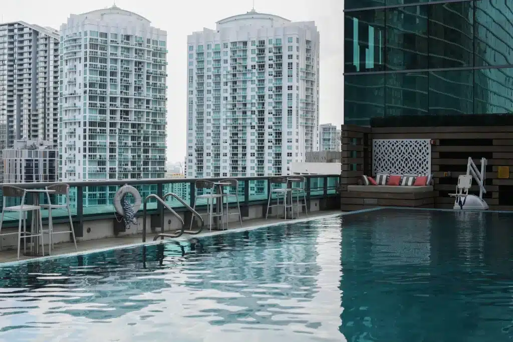 Rooftop pool overlooking the Miami skyline